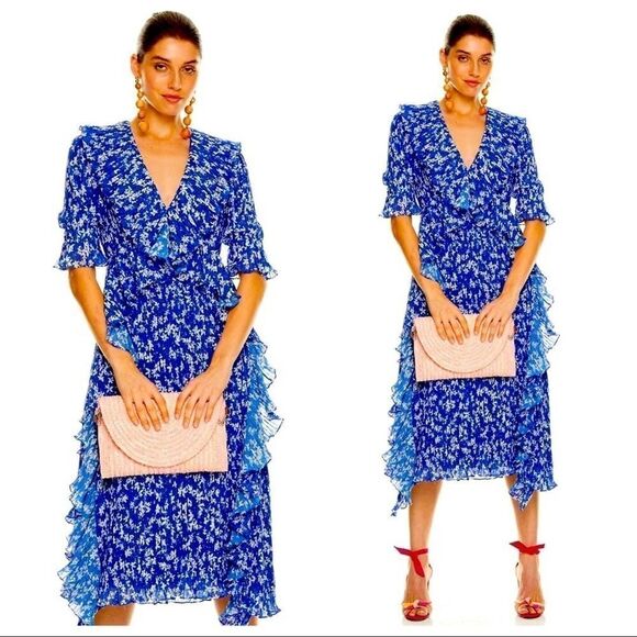 NWT La Madison Talulah Mediterranean Minx Midi Blue Margarita Floral Dress Sz XS - Picture 2 of 7